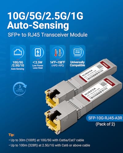Image of SFP+ to RJ45 Adapter | 10G /5G /2.5G /1G Auto-Sensing | Low Power < 2.5W | 10GbE Copper Transceiver Up to 100ft (30m) | Plug-Play for Ubiquiti /Cisco /Netgear Compatible (Pack of 2)