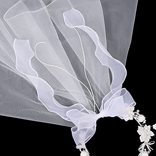 Girls First Communion Veil White Floral Crown with Pearls Headpiece for Communion Day3