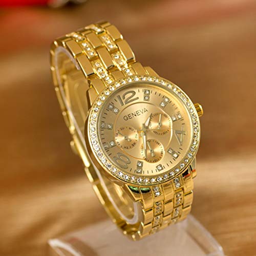 LIANQI Reloj de Mujer Reloj de aleación de Tres Ojos Oro Moda Casual Casual Relojes de Esfera Redonda para Regalo de Mujer - Oro
