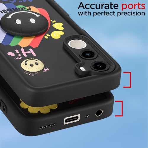 Image of Pikkme Back Cover for Realme C100x | Soft Silicone| Cute Rainbow Smile & 3D Cartoon Flower Design | Shockproof Raised Camera Protection Bumper Case (Black)