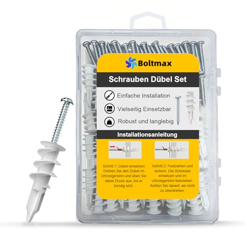 Boltmax 100 Stück Dämmstoffdübel, Hohlraumdübel Set,...