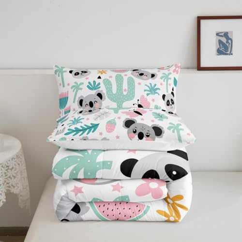 Image of Feelyou Cartoon Koala Comforter Queen, Cute Koala Bear Comforter Set for Kids Boys Girls Kawaii Animals Comforter Set Tropical Plants Duvet Set Durable Quilt Set
