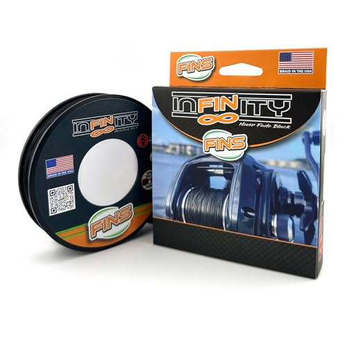 FINS Infinity Braid - USA Made - Silky Smooth 8-End Jet Black Braided Fishing Line for Superior Casting and Quiet Performance in Guides - 150 Yds - 15 lb