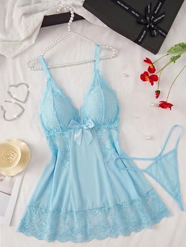 Image of Alrovetoney Women Plus Size Babydoll Lingerie Lace Chemise Mesh Sleepwear Strappy Sexy Nightgown Boudoir Outfit L-4XL