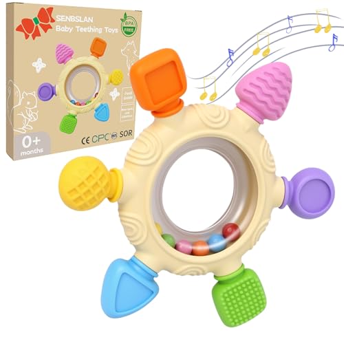 Teething Toys for Baby Silicone Baby Rattle Teether Sensory Teeting Toys for Babies 0-6 6-12 Months BPA-Free for New Baby Gifts