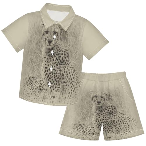 Image of visesunny Boy's 2 Pieces Shirt and Short Set Casual Shirts Short Sleeve Beach Shorts Summer Outfits for 3-10 Years Kids