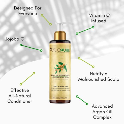 Argan Oil Conditioner (8 oz.) Deep Conditioner, Hair Treatment for Dry, Damaged Follicles, Split Ends | Sulfate, Paraben, Fragrance Free | For Men & Women | Made in USA