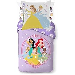 Edredones De Princesas Disney Princesa Corazón de Oro 100% algodón Juego de cama de 3 piezas de 135 x 200 cm para cama individual - Funda nórdica + sábana bajera ajustable de 90 x 200 cm + funda de almohada de 80 x 80 cm