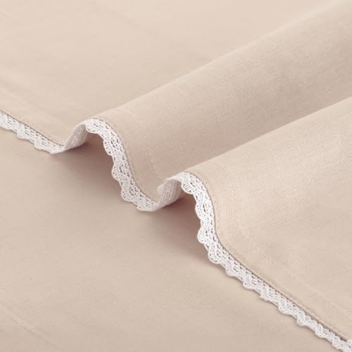 Image of FINGERCRAFT Lace Trim Cloth Napkins Set of 6, 20x20 Inch Cotton Linen Blend Dinner Napkins, Reusable Washable Table Napkins for Wedding, Farmhouse Dining, Parties & Home Decor (Peach)