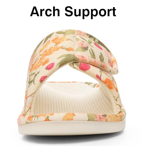 Image of shevalues Summer House Slippers for Women with Arch Support Breathable Waffle Cotton Indoor Slippers Slip on Open Toe Home Shoes