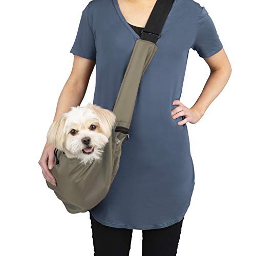 Cloak & Dawggie Dog Sling Carrier Tiny XXS Extra Extra Small Dogs, Puppy Toy Teacup Wearable Adjustable Pet Cross Body Shoulder Bag Waterproof Nylon Travel My Canine Kids (8702) (8-12 lbs, Olive)