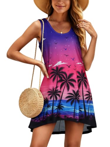Image of Swimsuit Coverup for Women Bikini Sleeveless Beach Bathing Suit Cover Up | CHICGAL Summer Loose Tank Dress Bikini Beachwear Swimming cover, Vacation Hawaiian Cruise Pool Outfit T shirt Fashion Clothes