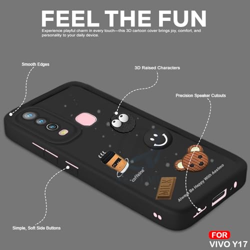 Image of AESTMO Back Case Cover for VIvo Y17 / Y15 Cover | Cute Fun Cartoon 3D Ball | Coffee Silicone Case | Full Body Protection | Camera Protection Back Cover for VIvo Y17 / Y15 (Black)