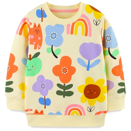 Bumeex 100% Cotton Toddler Girl's Cute Cartoon Long Sleeve Sweatshirt Clothes Clothing Outfits 2-7Y