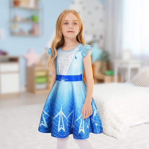 BSBUY ELSA Nachthemd Mädchen Kurzarm Schlafkleid Frozen Nachthemden Kinder U-Ausschnitt Schlafanzug Mädchen Nachthemd Sommer Blau Prinzessin Nightdress Girls Hypoallergen Atmungsaktives Nachtkleid 110