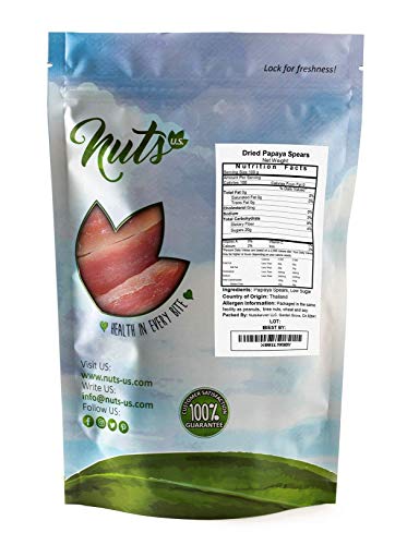 NUTS U.S. - Dried Papaya Spears (Unsulphured) | Low Sugar. Lightly Sugar Coated | No Color Added | Packed in a Resealable Bag (2 LBS)