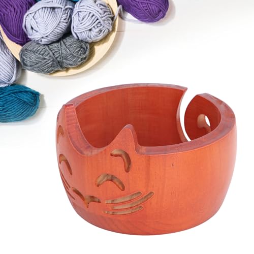 Image of Sunicon Cute Cat Yarn Bowl, New Yarn Bowls Yarn Storage Bowl Creative Wooden Handmade Round Woolen Bowl for DIY Knitting Crocheting Christmas Thanksgiving New Year's Gifts(16 * 16 * 10cm)