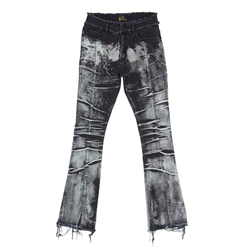 Casual Retro Men's Loose Straight-Leg Denim Jeans with Frayed Edges and Multiple Layers