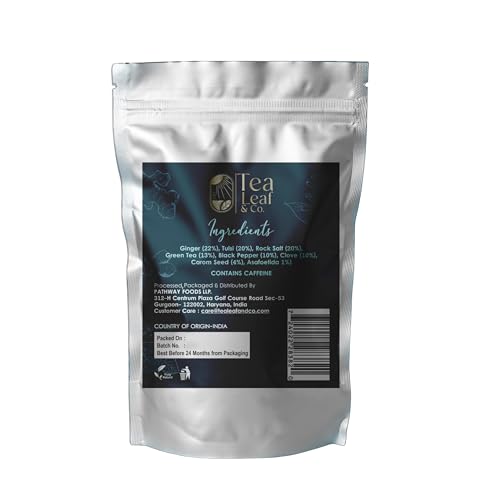 Image of Tea Leaf & Co. Detox Kahwa Green Tea Bags (50 Count), Green Tea with Ginger, Tulsi & Rock Salt, Caffeinated, Natural Green Tea, Blended with Fresh Herbs and Spices, Gluten Free