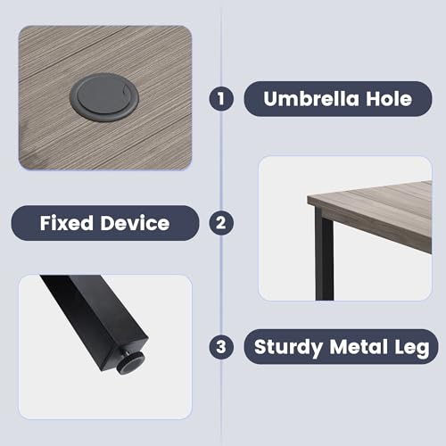 Image of VICLLAX Square Patio Dining Table for 4, Outdoor Patio Table with Umbrella Hole for Garden Lawn Deck Backyard, Antique Grey Tabletop