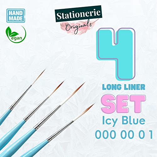 Image of Standard Size long Liner /Detailing Paint Brush Set with Brush Holder for Acrylic, Watercolor & Gouache Painting (Liner)-Icy Blue Color wooden material set of 4 with size (000,00,0,1)