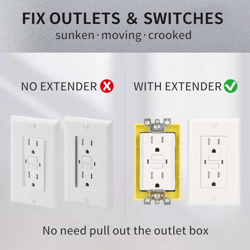 Image of 12PCS 3 /4 Inch Single Gang Outlet Box Extender,Yellow | Electric Outlet Extender Box With 24 screws; Gang Box Extender for Electrical Outlet Box and Electrical Outlet Switches.