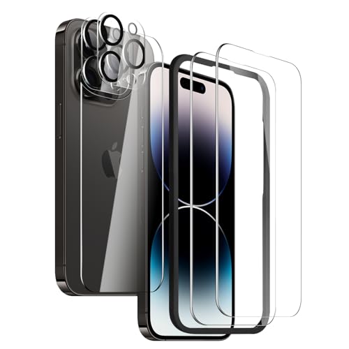SUJASEN 2 Pack Front Screen and Camera Lens Protector Compatible with iPhone 14 Pro Max & Back Glass Protector 9H Hardness Easy Installation with Alignment Aid