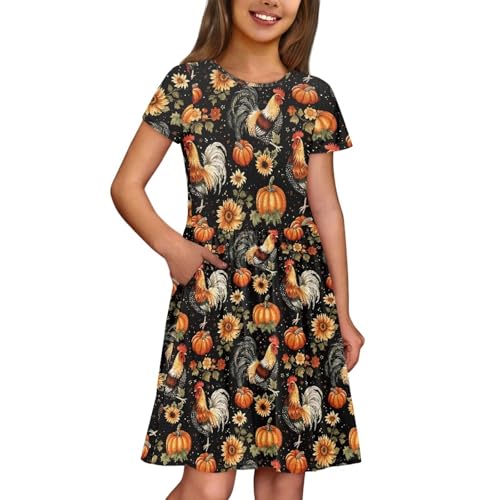 Image of Short Sleeve Dress for Girls with Pockets Cute Toddler Girl Clothes Summer 2-12