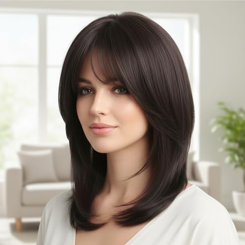 Extension cheveux invisible marron supérieure avec frange