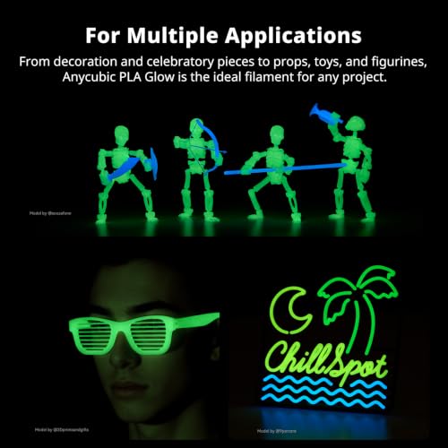 Image of ANYCUBIC PLA 3D Printer Filament, Glow in The Dark, 3D Printing PLA Filament 1.75mm Dimensional Accuracy + /- 0.02mm, 1KG Reusable Spool (2.2 lbs), Blue PLA, Glow Blue