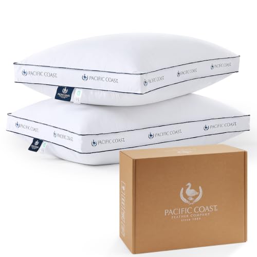 Pacific Coast Goose Feather and Down Firm Pillows King Size Set of 2 Bed Pillows for Side and Back Sleepers Supportive Gusseted Hotel Collection Pillow with 100% Cotton Shell