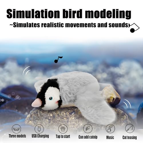 Image of Yewmow Interactive Chirping Bird Cat Toy,2026 Upgrade Flapping Bird Cat Toys,Simulated Chirping Bird Cat Toys,Cat Stimulation Toys for Indoor Cats (Gray Bird 1pcs)