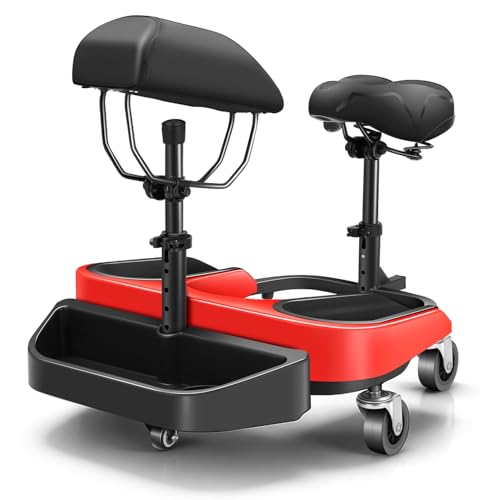 Auto Dynasty Kneeling/Sitting Creeper 300 LBS Rolling Knee Pads with Seat and Chest Support Knee Creeper with Swivel Casters and Tool Tray for Tile Parquet Cleaning Auto Repair Garden Maintenance