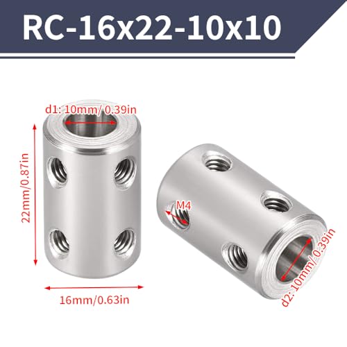 2 Stück 10mm Auf 10mm Starre Kupplung, L22 x D16 Stellschraube Wellenkupplung Motorverbinder 45# Stahl Für 3D Drucker, Motorzubehör, RC Boot Auto Flugzeug
