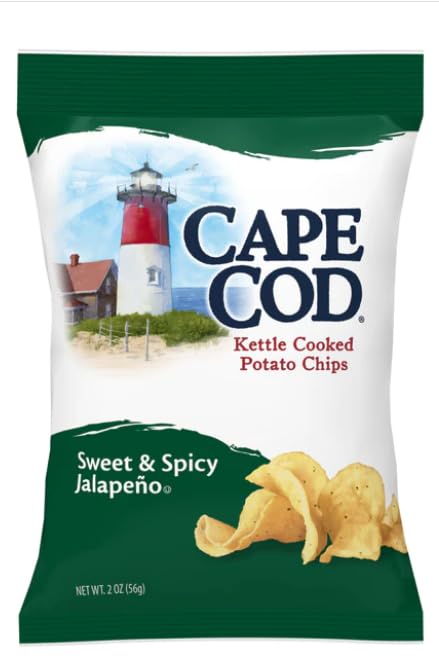 Cape Cod Kettle Cooked Potato Chips Sweet and Spicy Jalapeno NET WT 2 OZ (56 g) 40% Less Fat Nothing Added Non GMO Project Verified No Artificial Colors, Flavors or Preservatives