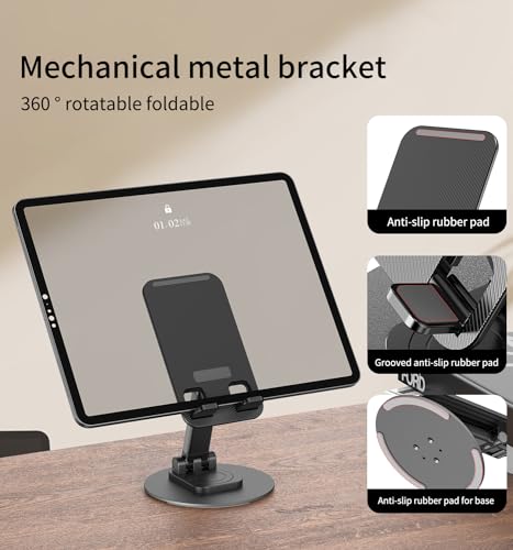 Image of 360 Rotating Cell Phone Stand for Desk | Adjustable & Foldable Phone Holder, Aluminum Desktop Phone Stand with Anti-Slip Base, iPad Stand for Desk