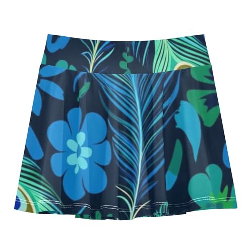 Joisal Tennis Skirts for Kids Blue Green Peacock Feathers Girls Skorts Athletic Shorts Outfit Girl Skort 4t2