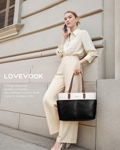 Image of LOVEVOOK Work Tote Bags for Women, Vintage Leather 15.6 Inch Laptop Bag with Large Cup Holder, Teacher Nurse Medical Professional Computer Bag, Office Briefcase Handbag Gift