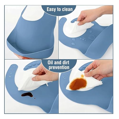 Image of Silicone Baby Feeding Set 6 Pieces with Suction Plate, Bowl, Adjustable Bib, Straw Cup, Spoon & Fork, BPA Free Baby Led Weaning Essentials - Blue
