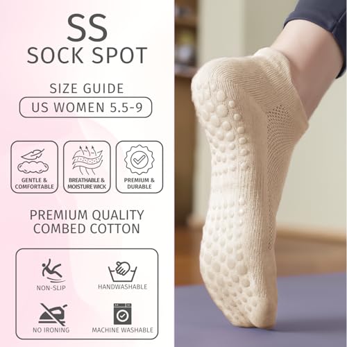 Image of 4 /6 Pairs Pilates Yoga Socks for Women | Non Slip Grip Socks | Athletic Barre Workout