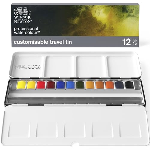 Winsor & Newton Acuarela profesional, Set de viaje personalizable, 12 medio godets,l...