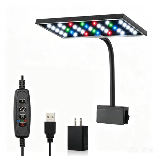 Image of Carefree Fish Aquarium LED Light USB 5V1A RGBW 5730 Timmer 5~20Gal Fish Tank Clip Light 10 Brightness Levels 13W with USB Port (Include UL Certification Power Adapter)