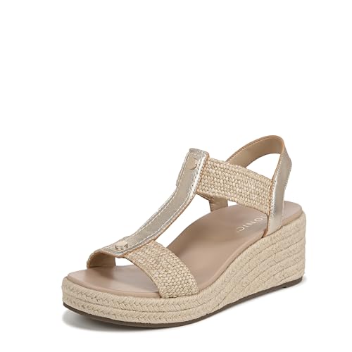Vionic Womens Calera Wedge Sandal Gold Leather 6 W