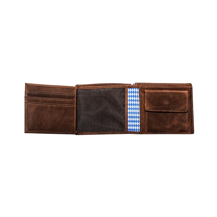 Hoamatkult Bayern Vintage Leder Geldtasche - Authentisches Bayerisches Design, RFID-Schutz, Vielseitige Fächer, Ideal für Alltag und Reisen