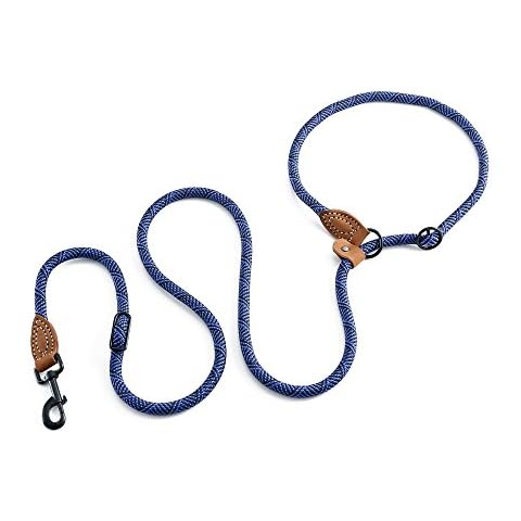 Mile High Life Hands Free Dog Leash, Crossbody Leash with Genuine Leather Connection, Multifunctional Adjustable Waist Leash Heavy Duty Slip Lead No Pull for Dog Walking Running (Blue, 7FT) Cover