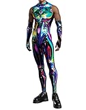 Sipumia Unisex Halloween 3D Printed Bodysuit Party Skinny Front Zipper Catsuit Cosplay Costume Outfit with Oversleeves DB012 M Rainbow