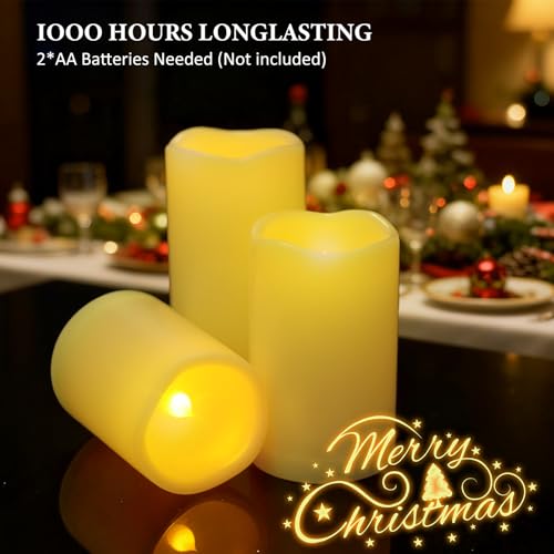 Image of Weatherproof Flameless Candles with 6 H Timer-1000 Hours Long Life, Waterproof Battery Operated Flickering LED Pillar Candles,Outdoor Candles for Chiristmas Thanksgiving Halloween （ 4 inch 5 inch 6 inch Ivory)