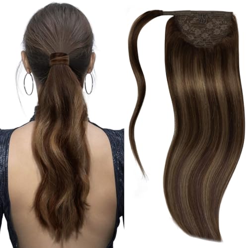 Lacer Long �|�j�[�e�[���G�N�X�e���V���� �l�� Balayage �_�[�N�u���E������`�F�X�i�b�g�u���E���|�j�[�e�[���G�N�X�e���V���� �i�`�������w�A 90g Thich Real Hair Wrap Around Ponytail Hair Ex