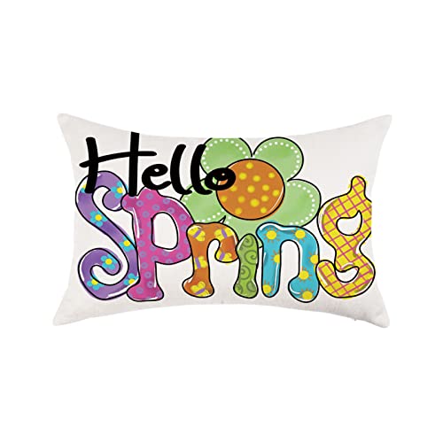 ONWAY Hello Spring Lumbar Pillow Cover 12x20 Farmhouse Colorful Decor Throw Pillowcase Outdoor Patio Decorative Cushion Case for Bed Sofa Couch Home Decorations