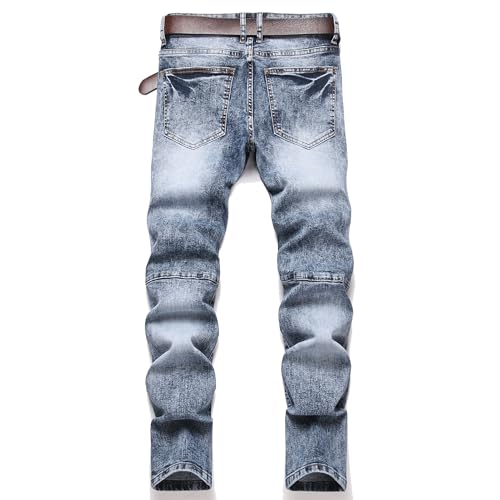 Men's Slim Fit Stretch Jeans Distressed Biker Straight Leg Pants2